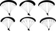 © Yeasrin - Paragliding silhouette set showing flying paraglider poses with parachute canopy, extreme adventure sport concept isolated on white background