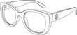 © Malik  - Black and white line drawing of stylish square frame eyeglasses featuring a snowflake detail on the temple arm