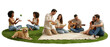 © yendisupiandi - group of young adults and dog enjoying outdoor picnic and leisure activities isolated on