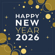© khalidastockworks - Happy new year 2026 gold confetti celebration background with white and yellow text on dark blue