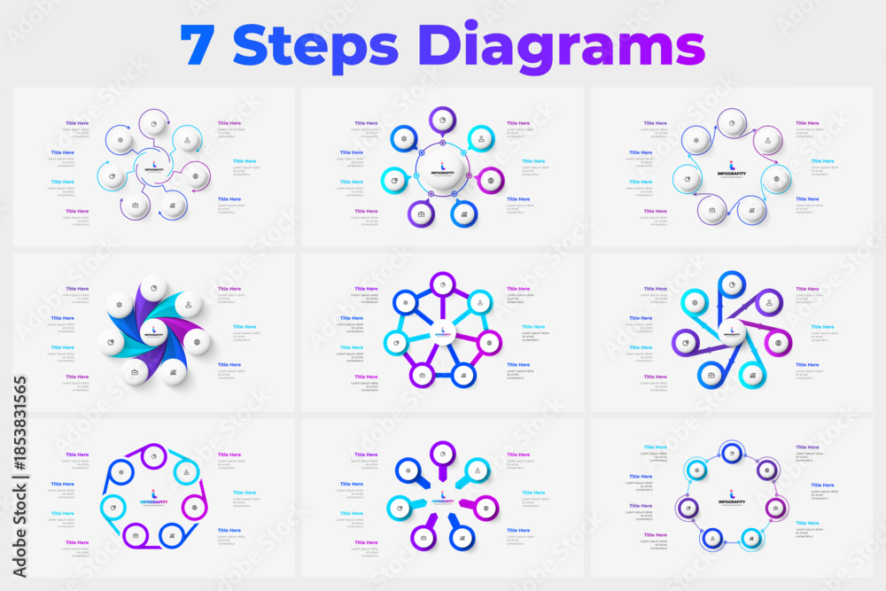 7 Steps Diagram Infographic Set for Business Presentation Template with ...