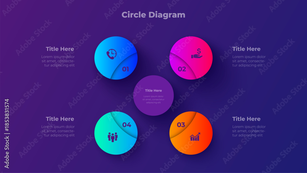 4 Steps Circle Diagram Presentation Template with Four Step Process ...
