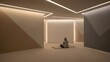 © Ratna - Person Praying in a Modern Prayer Room with Geometric Design and Soft Lighting.