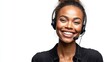 © Сreovibe - Smiling customer service representative wearing a headset on a white background