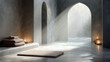 © LarisaM - Bathroom with a large archway and a waterfall. The room is dimly lit and has a peaceful, calming atmosphere