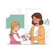 © AmerLattifEye - Student giving thank you card to teacher in classroom appreciation and gratitude concept flat illustration for education