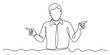 © Bilas - A continuous line drawing of a man pointing in opposite directions, symbolizing choice or dilemma
