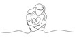 © Bilas - One line drawing woman hugging herself with heart symbol