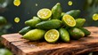 © Tania - Fresh finger limes, zesty citrus bursting with flavor on a rustic wooden board