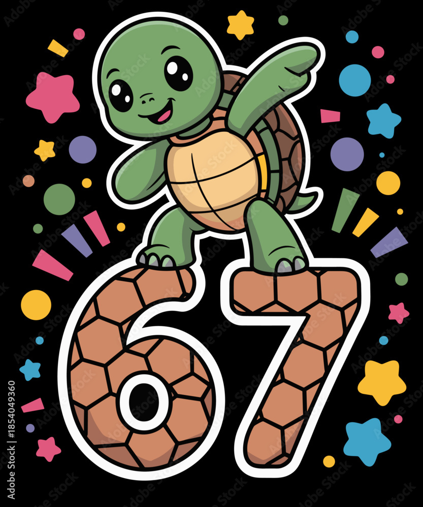 Dabbing 67 Turtle 67 Funny Six Seven Gen Z Slang Meme Cute Stock Vector ...