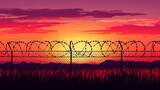 Sunset barbed wire fence silhouette landscape