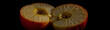 © Galeno - shot split pear one red one green isolated dark velvety black background illuminated soft warm natural