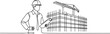 © Mofazzelh - One continuous line drawing of young foreman manager controlling the construction of building. Building architecture business concept. one line Icon drawing
