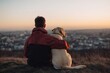 © Andrii Zastrozhnov - Young caucasian male with dog overlooking city at sunset
