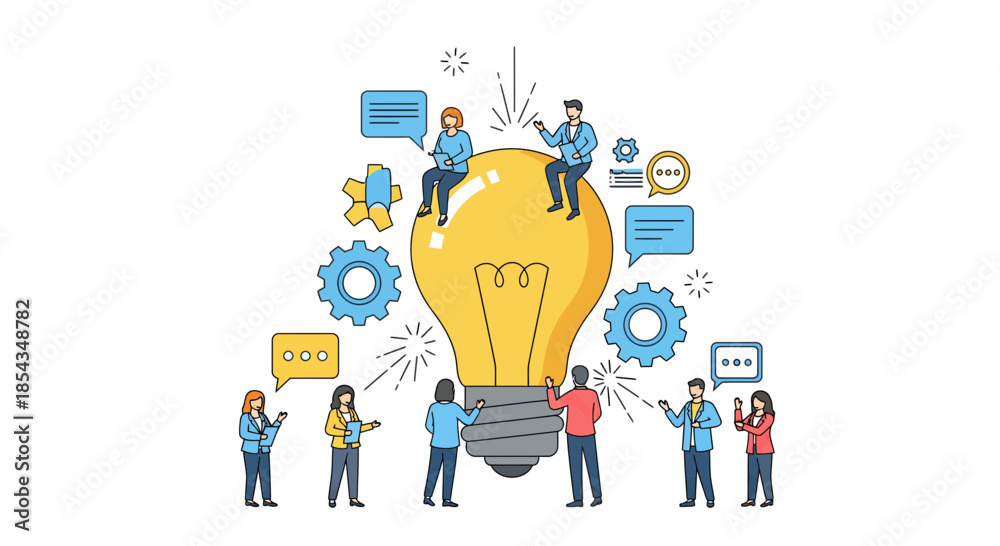 Image vectorielle Stock Teamwork and collaboration around a bright ...