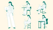 © ekosetya - Minimalist line art illustration of a professional woman in various poses working on a laptop. Perfect for remote work, freelance, office productivity, and female entrepreneur themes