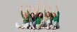 © Pixel-Shot - Group of happy women sitting on grey background