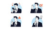 © Robin - Businessman character set showing four different professional actions including using a smartphone giving okay sign and thinking.