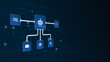 © Fardived - AI workflow automation artificial intelligence. ai agent network diagram connecting massage, web, description and automation system.