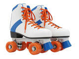White roller skates with orange wheels isolated on transparent background
