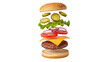 © Sophie - Deconstructed burger with beef patty and fresh ingredients isolated PNG, delicious fast food on transparent background