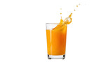 Refreshing orange juice in a glass with splash isolated PNG, healthy drink on transparent background for summer refreshment and advertising