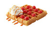 © Sophie - Delicious waffle with raspberries and whipped cream isolated PNG, sweet dessert on transparent background for food design and culinary projects