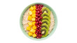© Hughes - Healthy breakfast bowl with oatmeal, mango, pomegranate, and kiwi isolated PNG, nutritious meal on transparent background