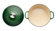 © Hughes - Green enameled cast iron dutch oven with lid isolated PNG, cooking pot cookware on transparent background for kitchen and food design