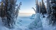 © Tukiran - Winter Wonderland Frozen Lake Shoreline with Snow Covered Trees and Ice Formations.