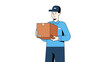 © Tumini - Illustration of a smiling delivery man holding a package, ready to deliver to the customer