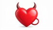 © punyapob - 3d romantic illustration of red heart with devil horn and tail on white color background. 3d love design of heart for valentine day symbol