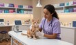© joeycheung - Veterinarian examines tabby cat on exam table, wearing gloves and stethoscope in clinic setting.