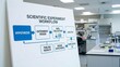 © flashmovie - Scientific experiment workflow chart showing hypothesis, experimental design, data collection, analysis, conclusion, publishing and refinement in a modern laboratory setting on a whiteboard