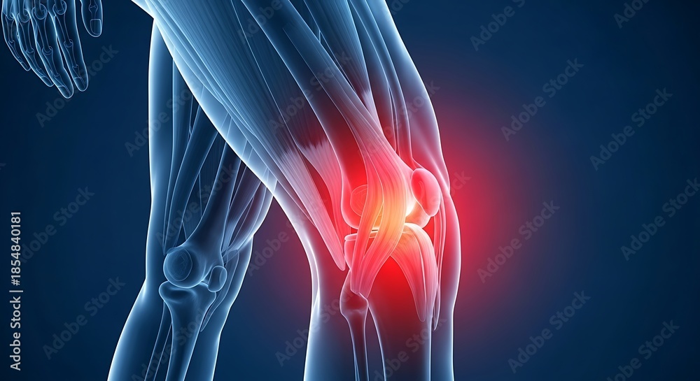 3D Human Anatomy Medical Illustration of Knee Joint Pain with Red ...