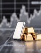 © Ruksanaporn - Gold and silver bars with rising market chart background
