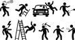 © candysartistry - Accidents and injuries stick figure pictograms set illustrating various common hazards and dangers