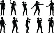 © Sharon  - Male singer silhouettes performing with microphone expressive poses stage performance music concert show entertainment illustration collection set