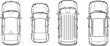 © arraygraphic1 - Top view vehicles line art drawing icons set with sedans, SUV and pickup truck vector.eps