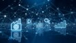 © PromptWorksStudio - Future Industry 4.0 and Smart Factory Concept with Glowing Digital Icons on Blue Network Background