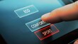 © Muftadil Islam - Close up of finger touching digital screen inside car selecting between eco comfort and sport modes futuristic automotive display interface showing menu options with glowing blue lighting.