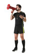 © New Africa - Referee shouting in megaphone on white background