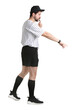 © New Africa - Referee blowing whistle and pointing on white background