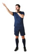 © New Africa - Referee in uniform blowing whistle on white background