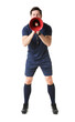 © New Africa - Referee shouting in megaphone on white background