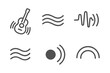 © Александр Михайлюк - Guitar Resonance Icons. Warm guitar resonance: Line style icons of resonating body, vibrating strings, mellow waves, chord pulse,