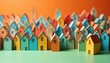 © Viktor - Rows of miniature wooden houses painted in vibrant colors. Tiny homes arranged in a dense urban landscape. Small decorative houses form a colorful neighborhood.