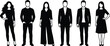 © Sabbir's World - People silhouettes illustration set, men and women standing together, casual and business styles, modern lifestyle characters, black vector isolated design
