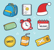 © Paylopi - Set of cartoon icons for school holidays and travel.