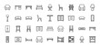 © PixeloAI - Furniture line icon set. Vector pictograms of chairs, tables, beds, lamps, wardrobes, cabinets, desks, and shelving units, thin black outline illustration.
